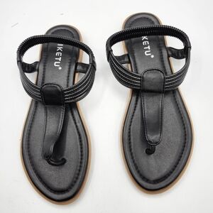 Siketu Black Retro Cute Thong Women's Sandals Sz 40/9